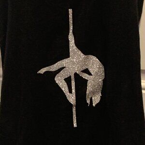 ❣️2/$36 Twisted Polerina Pole Dancer Silhouette Silver Glitter Slashed Racerback